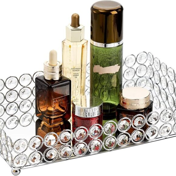 Other - Crystal Cosmetic Makeup Tray, 12.3" x 8" Mirrored Vanity Tray, Large Jewelry Tri